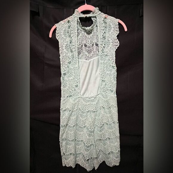 Free People Lace Mini Dress in Mint Green - Picture 2 of 4
